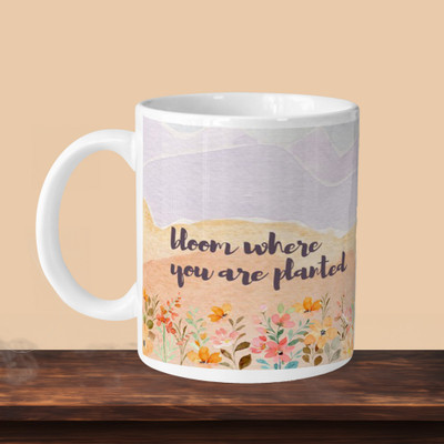 Hunter Studio 101_Bloom Where You L Ceramic Coffee Mug(330 ml, Pack of 2)