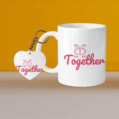 Hunter Studio 101_Perfect for Coffee and Tea - With Keychain VM Together L H Ceramic Coffee Mug(330 ml, Pack of 2)