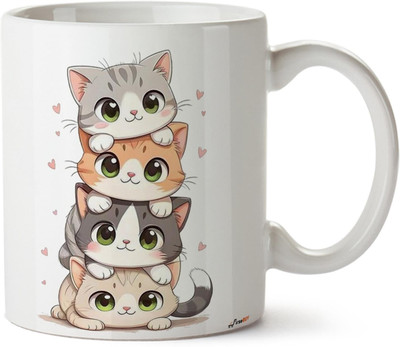 FirseBUY Cute Kitten Printed Ceramic Coffee Mug(325 ml)