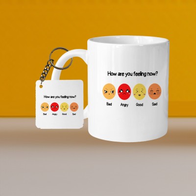VM SHOPPING MALL Perfect for Coffee and Tea - With Keychain VM How Are You Feeling Now L S Ceramic Coffee Mug(333 ml, Pack of 2)