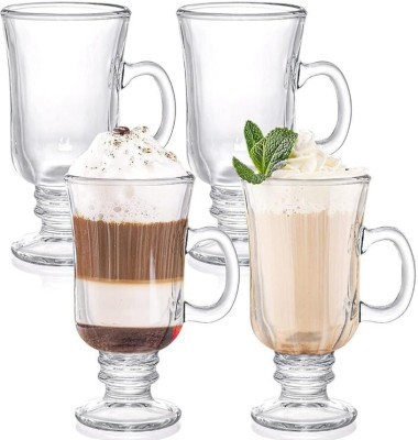 PKMSHO Clear Glass Irish Glass Coffee 280 ml Clear Set of 4 Pcs Glass Coffee Mug(280 ml, Pack of 4)