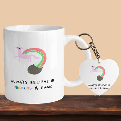 VM SHOPPING MALL Always Believe In Unicorn And Magic R-H Ceramic Coffee Mug(330 ml, Pack of 2)