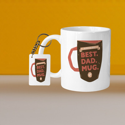 VM MALL 101_Perfect for Coffee and Tea - With Keychain VM Best Dad L R Ceramic Coffee Mug(332 ml, Pack of 2)
