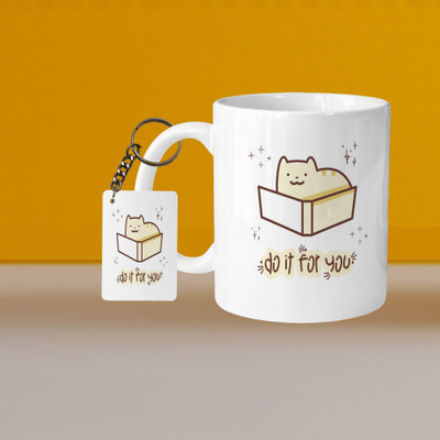 VM SHOPPING MALL Perfect for Coffee and Tea - With Keychain VM Do It For You L R Ceramic Coffee Mug(332 ml, Pack of 2)