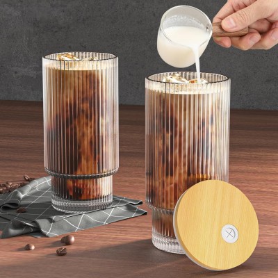 Red-Rubby Glass Coffee with Bamboo Lid Glass Tumbler(480 ml)