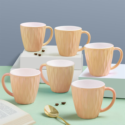 Larah by Borosil 6pc 200ml Tea/Coffee Curl Peach Puff Set, Microwave & Dishwasher Safe Opalware Coffee Mug(200 ml, Pack of 6)