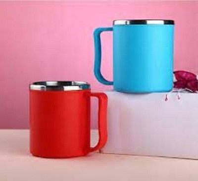 capital kitchenware Plastic Steel Cups for Coffee Tea Cocoa, Campings with Handle Plastic, Stainless Steel Coffee Mug(200 ml, Pack of 2)