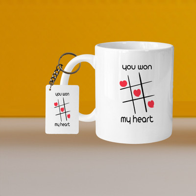 Printhorizon 101_Perfect for Coffee and Tea - With Keychain VM You Won My Heart L R Ceramic Coffee Mug(332 ml, Pack of 2)