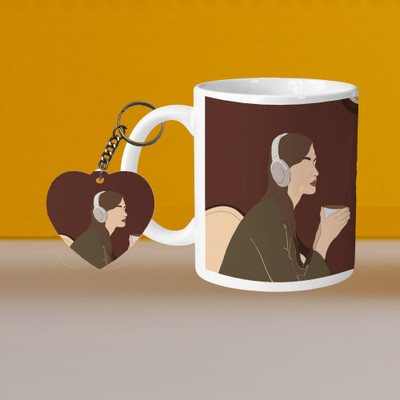 VM MALL 101_VM Leaf L-H Ceramic Coffee Mug(320 ml, Pack of 2)