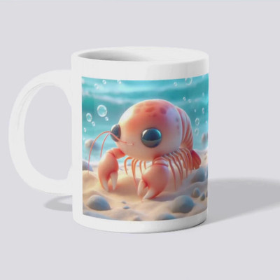 makekart Beach & Ocean Theme Desk | Bright Blue Water & Cute Crustacean Graphic Ceramic Coffee Mug(325 ml)