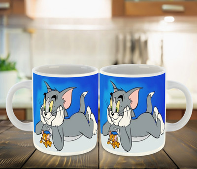FLEXERSTYLE NEW2025-CSK Tom & Jerry Printed White Coffee With Coaster-D-23 Ceramic Coffee Mug(325 ml)