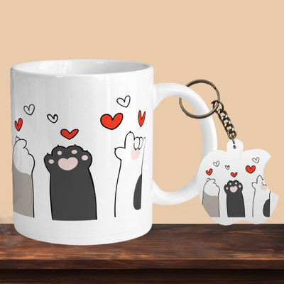 VM MALL 101_Cat Paws R-A Ceramic Coffee Mug(330 ml, Pack of 2)