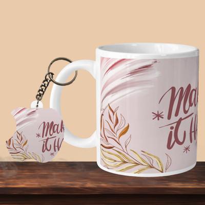 VM SHOPPING MALL Make It Happen L-A Ceramic Coffee Mug(330 ml, Pack of 2)