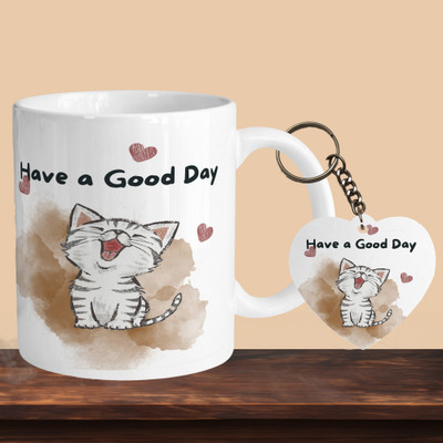 AG MALL 101_Cat Have A Good Day R-H Ceramic Coffee Mug(330 ml, Pack of 2)
