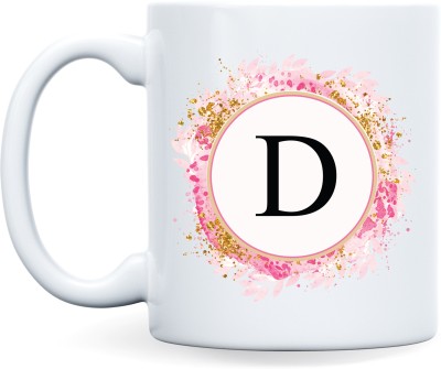 ar creative Letter D Pink Flower Alphabet CoffeeMug, Best Gifting Idea For Your Loved Ones Ceramic Coffee Mug(350 ml)