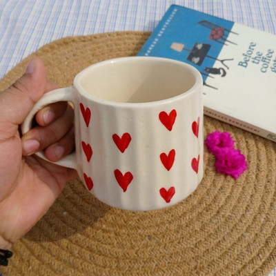 Ceramicmomo Handmade Ceramic with Red Heart Design – Romantic Coffee & Tea Ceramic Coffee Mug(230 ml)