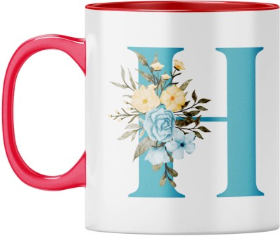 YuBingo Monogrammed H - Stylish Floral Gift, Red Inner & Handle Ceramic Coffee Mug(310 ml)