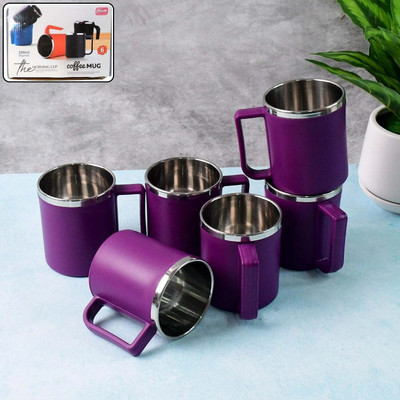 Super mom Stainless Steel Inner Coffee Set – Durable & Stylish Cups Stainless Steel, Plastic Coffee Mug(200 ml, Pack of 6)