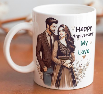 Oducos Happy Marriage Anniversary Love Gifts for Husband, Wife, Men, Women Ani236 Ceramic Coffee Mug(310 ml)