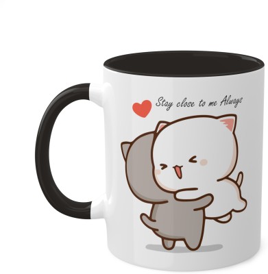 FlashTale Goma & Peach Stay Close to me Always printed gift for couple Inner Black Ceramic Coffee Mug(350 ml)