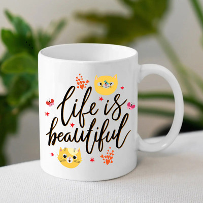 Majestic Blue Joy Ceramic White mug pack of 2 Customized designs_JHG354 Ceramic Coffee Mug(350 ml, Pack of 2)