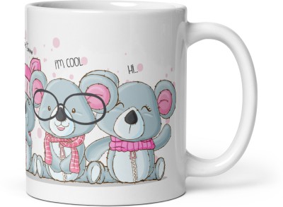 Harvinest Cartoon bear besties Doodle White Glossy Ceramic Coffee Mug(330 ml)