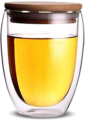 We3 Double Walled Borosilicate Glass Thermal Insulated Coffee Beverage With Lid Glass Coffee Mug(350 ml)