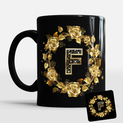 Sublikraft F Alphabet Prined With Coster Ceramic Coffee Mug(330 ml)