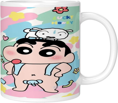 Printwala Shinchan with Dog Printed Microwave Safe (NMG43) Ceramic Coffee Mug(350 ml)