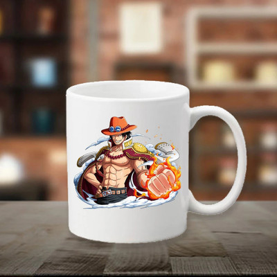 RAWAT TRADERS Anime One Piece Printed Monkey D Luffy & Portgas D Ace Ceramic Coffee Mug(350 ml)