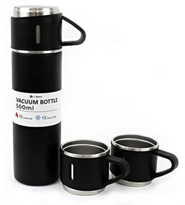 radheycreation 500ML Vacuum Flask Tea sstainless Steel Gift Flask Set with 2 Cups Stainless Steel Coffee Mug(500 ml)