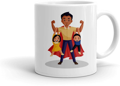 Clapcart Cartoon Super Dad Designer Printed Ceramic Coffee Mug(325 ml)