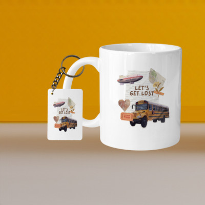VM SHOPPING MALL Perfect for Coffee and Tea - With Keychain VM Lets Get Lost L R Ceramic Coffee Mug(332 ml, Pack of 2)