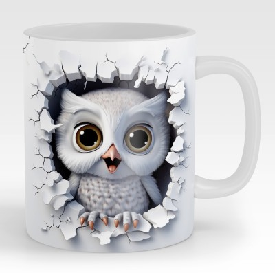 creative impression Ceramic 3D Owl Coffee for Kids Girls Boys Friends Birthday Gift Return Gift Ceramic Coffee Mug(350 ml)