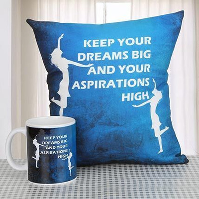FNP Determined To Rise Cushion & Combo Hand Delivery Ceramic Coffee Mug(325 ml)