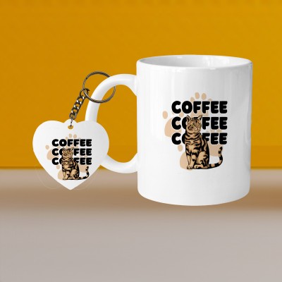 VM SHOPPING MALL Perfect for Coffee and Tea - With Keychain VM Coffee L H Ceramic Coffee Mug(330 ml, Pack of 2)