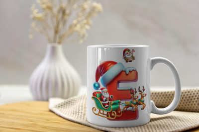 V Kraft Christmas theme Alphabet coffee mug, Gift for Anyone On Xmas & New Year | E | Ceramic Coffee Mug(330 ml)