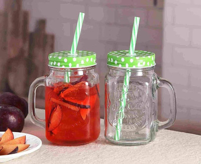NIYA TRENDZ Mason Jar 2PC Glass Tumbler(400 ml)