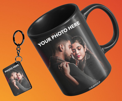TheWhoop Personalized Combo of Black and Keychain for Gift Ceramic Coffee Mug(325 ml, Pack of 2)