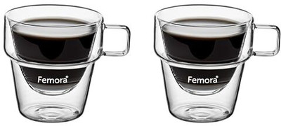 Femora Double Wall Coffee 235ml (8 Ounces), Heat Resistant (Pack of 2) Glass Bath Mug(235 ml, Pack of 2)