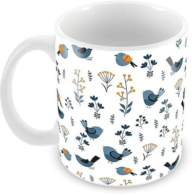 megical gifts Bird Pattern White Color Ceramic Coffee Mug(325 ml)