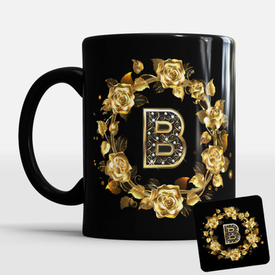 Sublikraft B Alphabet Prined With Coster Ceramic Coffee Mug(330 ml)