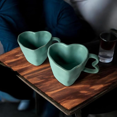 BACKKSPACE RETAIL Handcrafted White Heart-Shaped Ceramic Ceramic Coffee Mug(250 ml)
