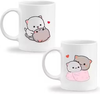 FGHIT Set of 2 - Cute Mini Cartoons Coffee/ Cup, 325 ml Ceramic Coffee Mug(650 ml, Pack of 2)