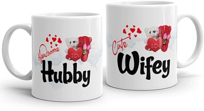 Ridhi Sidhi Design Wifey Hubby Printed Couple Coffee Tea Cup for Husband, Wife On Marriage, Anniversary, Birthday ( Ceramic Coffee (330 ml, Pack of 2) (RSD004) Ceramic Coffee Mug(330 ml, Pack of 2)