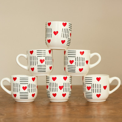 love unlimited red line lausffice -(140 ml) Bone China Coffee Mug(140 ml, Pack of 6)