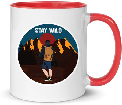 popflip Premium Quality Inner Red Color Printed With Traveler Design (13) Ceramic Coffee Mug(350 ml)