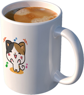 CHARMING Meow Printed Ceramic (CC002) Ceramic Coffee Mug(350 ml)