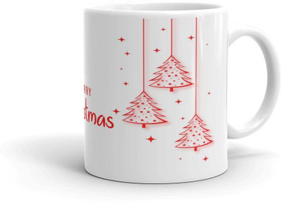 FestiveCraft Green Pine and Ornament Christmas Gift Coffee for Festive Home Decor Ceramic Coffee Mug(330 ml)