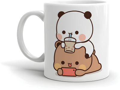 Bhavya Lifestyles Bubu Dudu Drinking Printed Cup Ceramic Coffee Mug(330 ml)